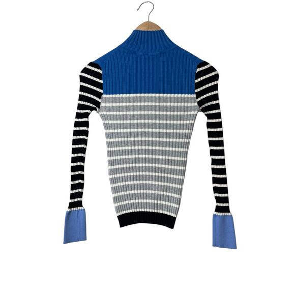 LOFT Ann Taylor Ribbed Mock Turtleneck Sweater Striped Size XS Color Block Blue - Picture 2 of 4